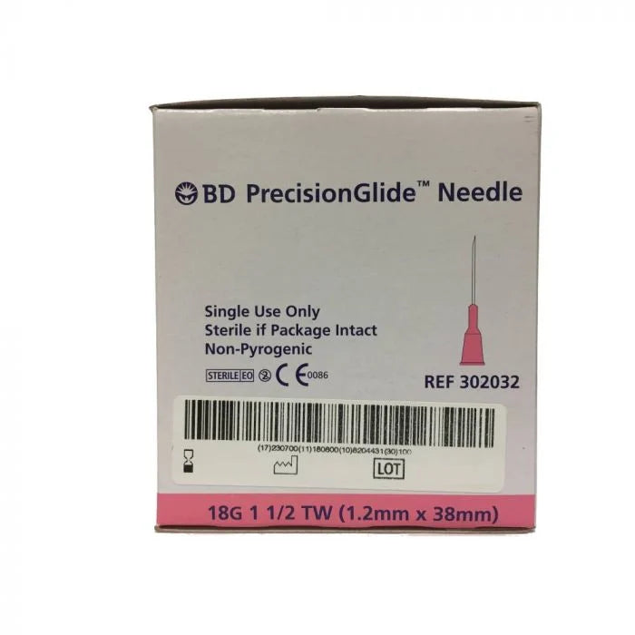 BD PrecisionGlide Needle 18G X 1.5" Pink 100's